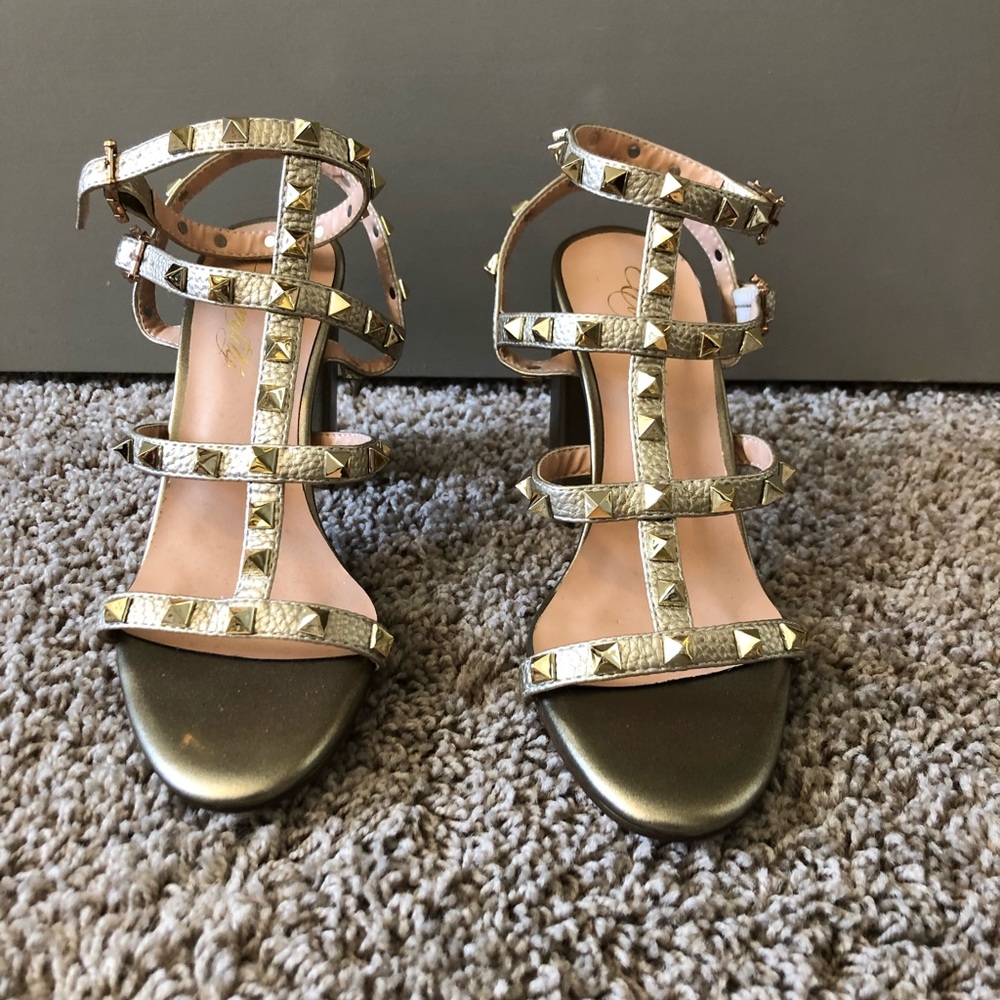 Gold studded block heels